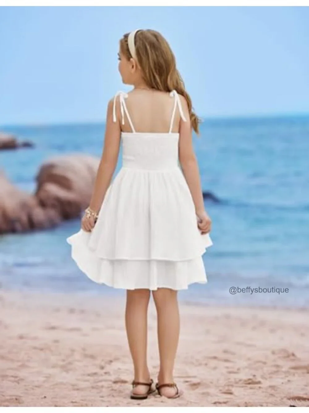 Girls Summer Spaghetti Strap Dress Flowy Ruched Back Sundress